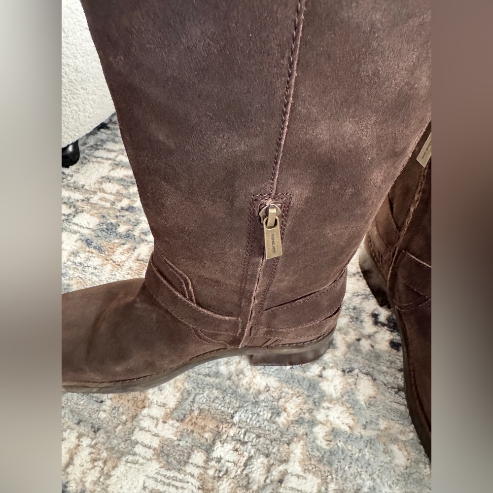 Michael Kors Crosby Suede Moto Boots Chocolate Brown 10M Like New w Box - Picture 7 of 7